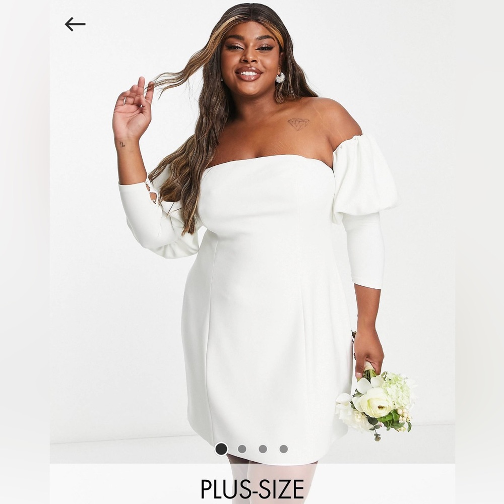 ASOS Ivory Puff Sleeve Dress, Size 14, New with Tags